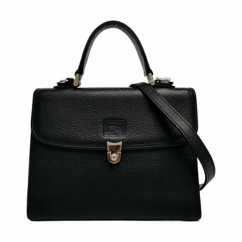 BURBERRY黑色牛皮單肩包手提包斜挎包金色五金可拆卸肩帶