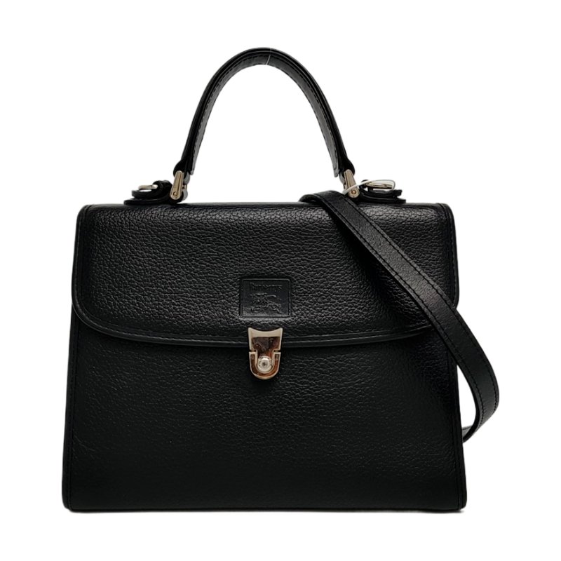 BURBERRY黑色牛皮單肩包手提包斜挎包金色五金可拆卸肩帶-0