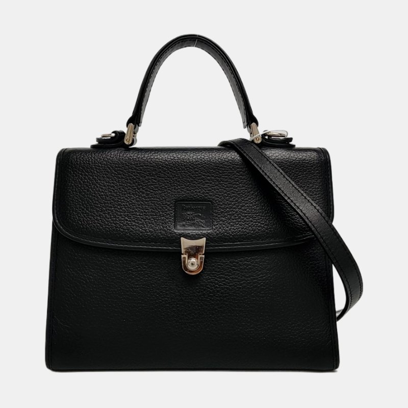 BURBERRY黑色牛皮單肩包手提包斜挎包金色五金可拆卸肩帶-7