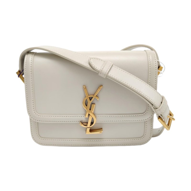 YSL SOLFERINO小號白色牛皮豆腐包單肩包金色五金-0