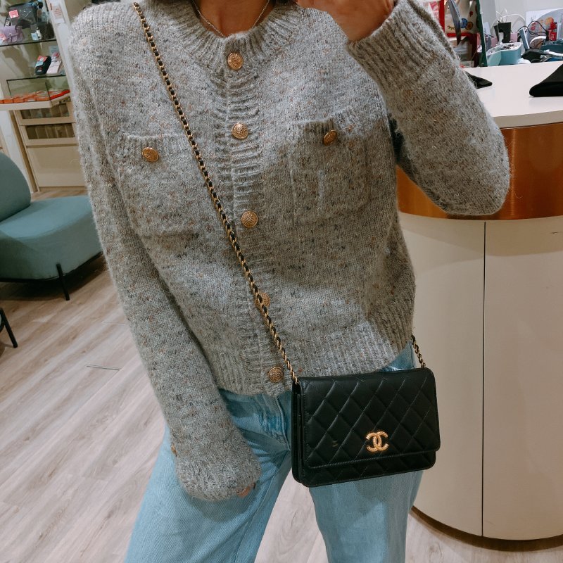 TK1919 香奈兒 黑金 小羊皮 斜孭包 Wallet On Chain Calfskin Black x GHW-12