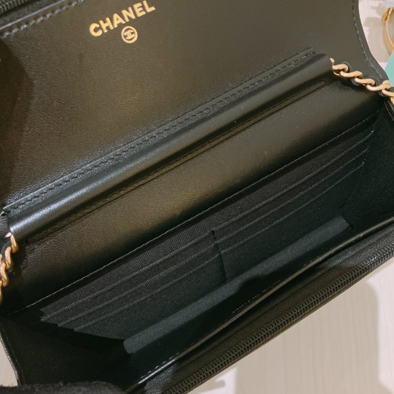 TK1919 香奈兒 黑金 小羊皮 斜孭包 Wallet On Chain Calfskin Black x GHW-14