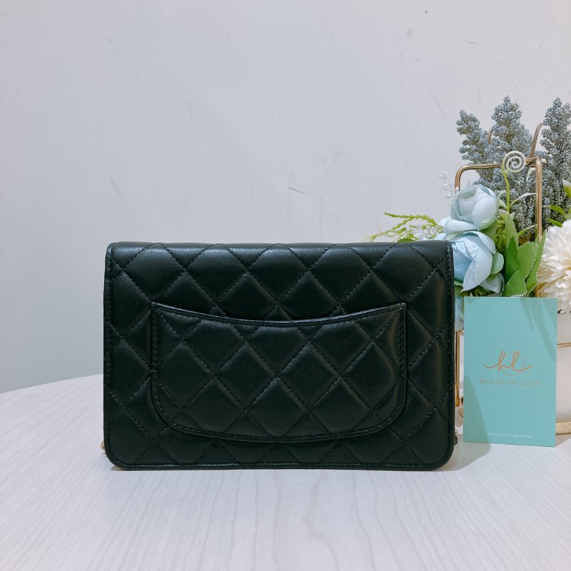 TK1919 香奈兒 黑金 小羊皮 斜孭包 Wallet On Chain Calfskin Black x GHW-15