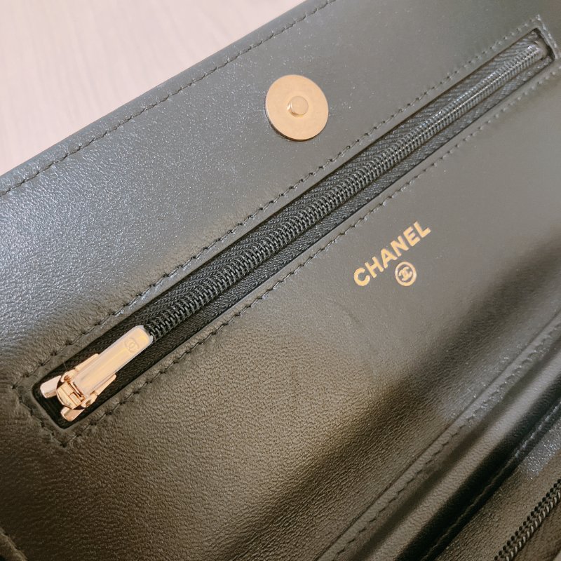 TK1919 香奈兒 黑金 小羊皮 斜孭包 Wallet On Chain Calfskin Black x GHW-26