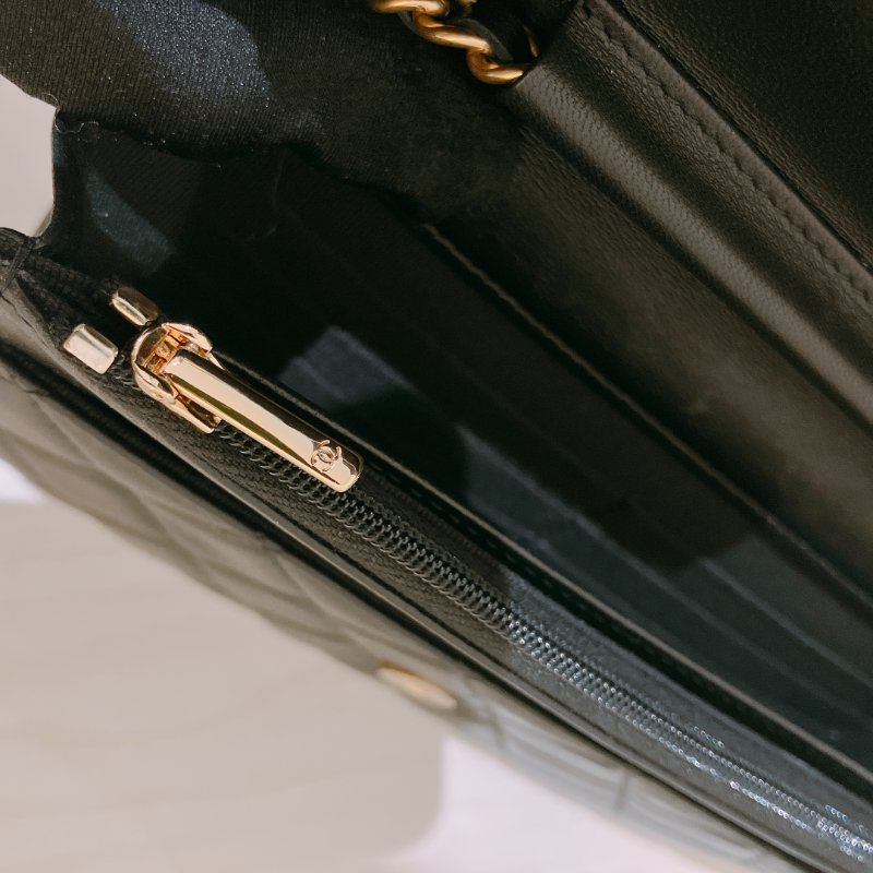 TK1919 香奈兒 黑金 小羊皮 斜孭包 Wallet On Chain Calfskin Black x GHW-27