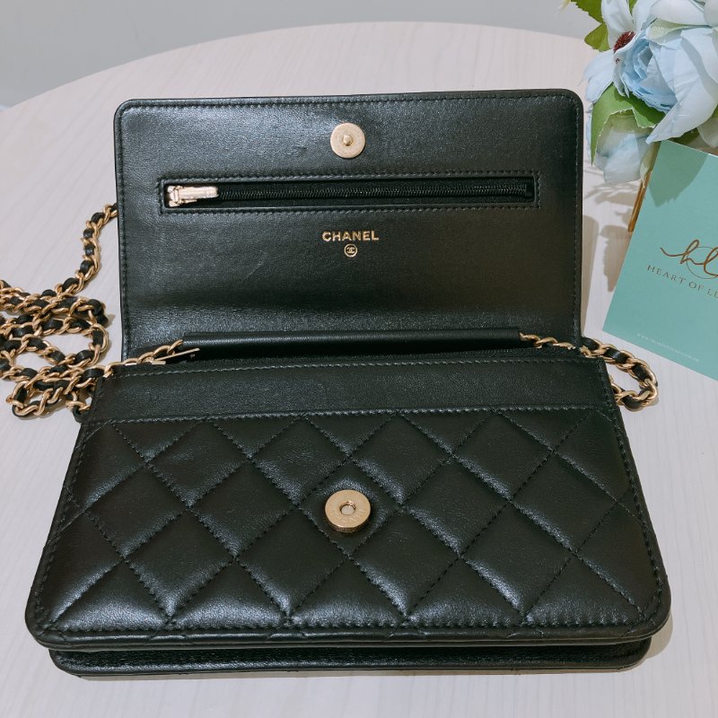 TK1919 香奈兒 黑金 小羊皮 斜孭包 Wallet On Chain Calfskin Black x GHW-28