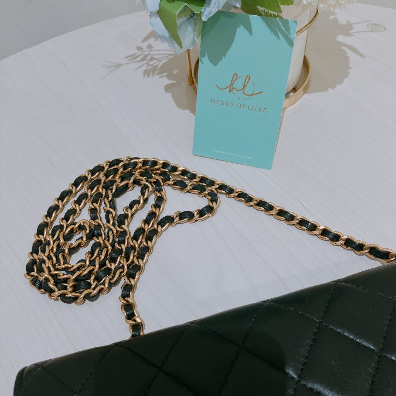 TK1919 香奈兒 黑金 小羊皮 斜孭包 Wallet On Chain Calfskin Black x GHW-29