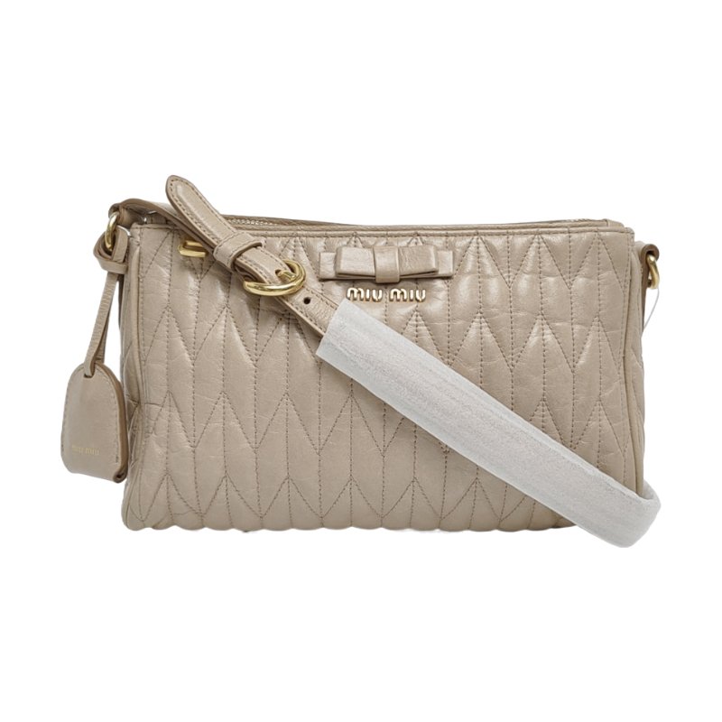 Miu Miu卡其色牛皮單肩包斜挎包金色五金-0