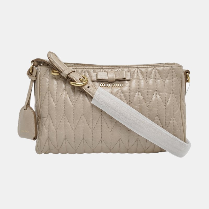 Miu Miu卡其色牛皮單肩包斜挎包金色五金-7