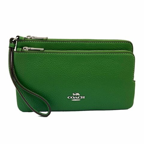 [全新] COACH 素面牛皮長夾式雙層大手拿包/零錢包(綠)