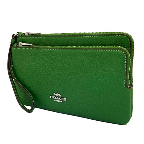 [全新] COACH 素面牛皮長夾式雙層大手拿包/零錢包(綠)-1