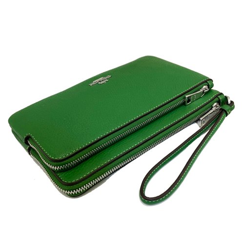 [全新] COACH 素面牛皮長夾式雙層大手拿包/零錢包(綠)-3