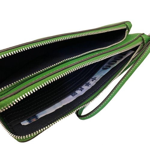 [全新] COACH 素面牛皮長夾式雙層大手拿包/零錢包(綠)-4