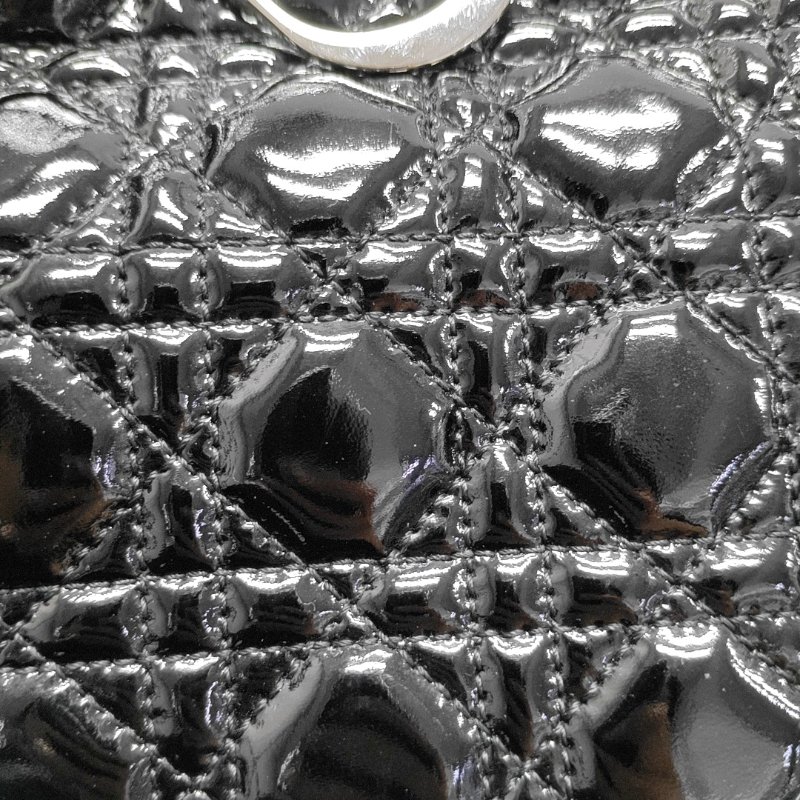 DIOR托特包黑色漆皮藤格紋手提包銀色五金-7