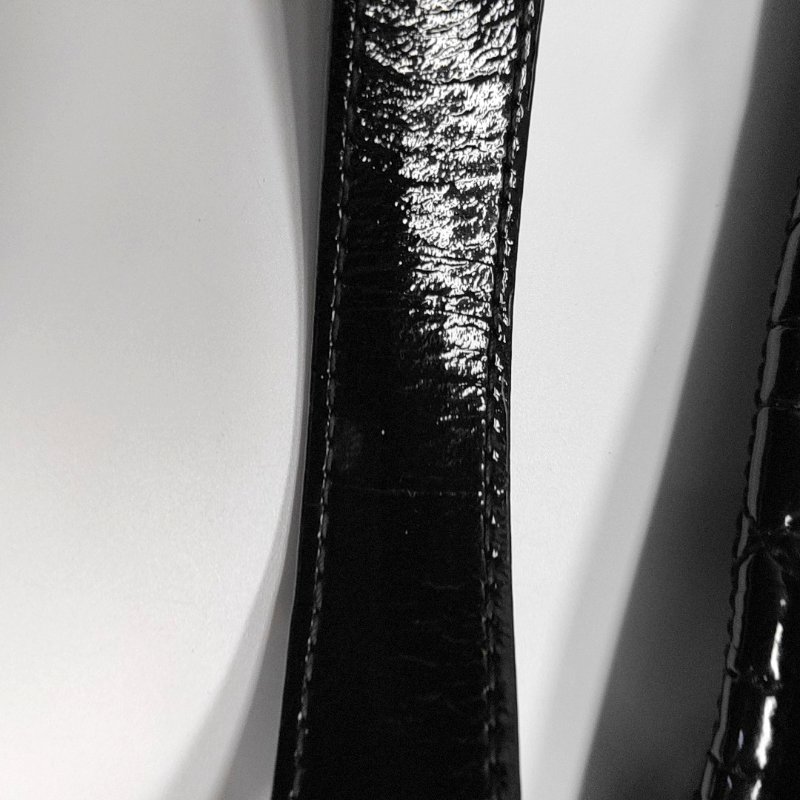 DIOR托特包黑色漆皮藤格紋手提包銀色五金-10