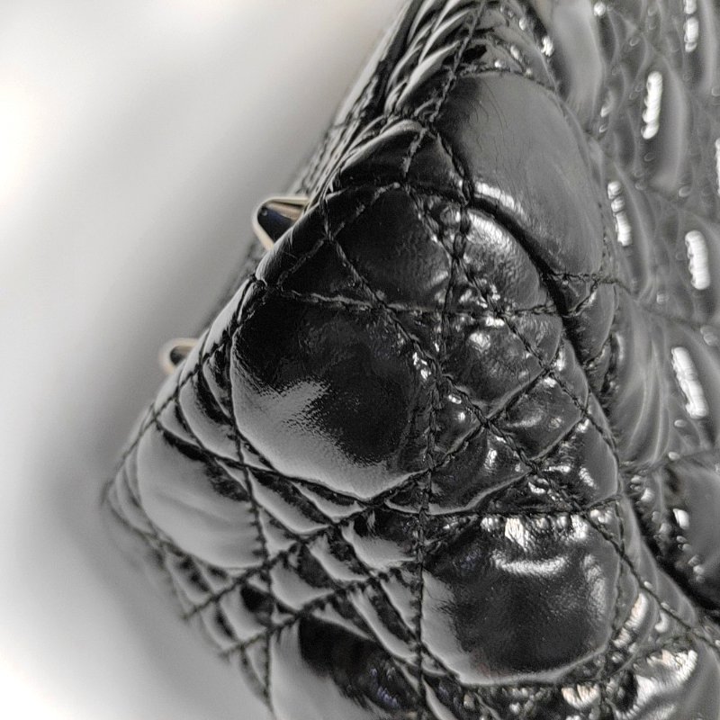 DIOR托特包黑色漆皮藤格紋手提包銀色五金-11