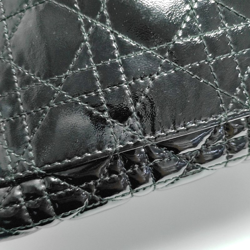 DIOR托特包黑色漆皮藤格紋手提包銀色五金-14