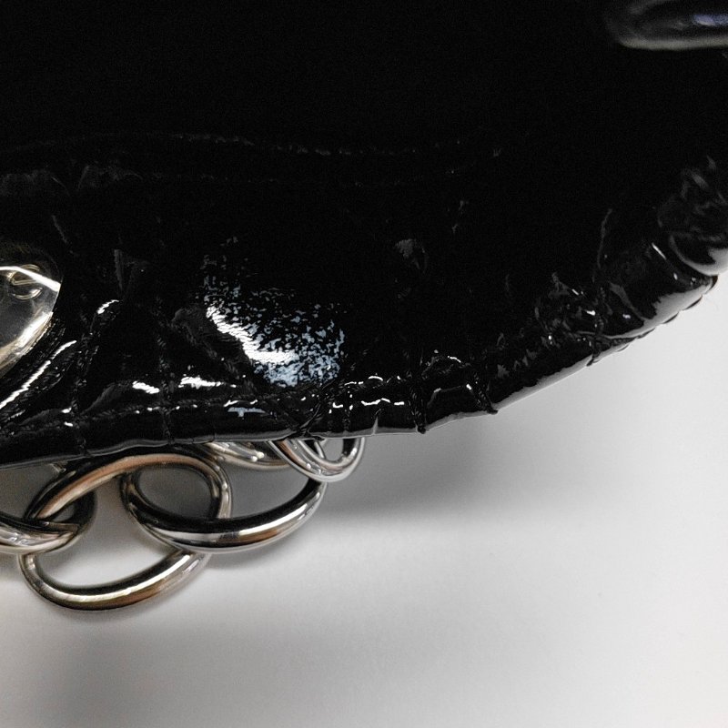 DIOR托特包黑色漆皮藤格紋手提包銀色五金-15