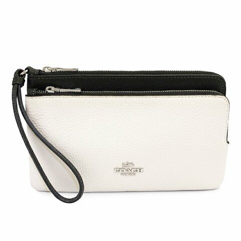 [全新] COACH 新款素面長夾式雙層大手拿包/零錢包(米白/黑)