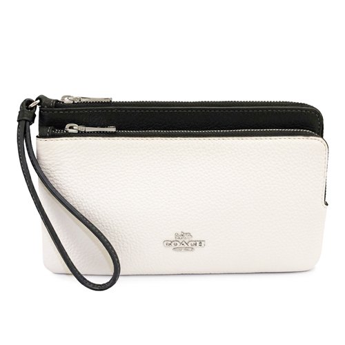 [全新] COACH 新款素面長夾式雙層大手拿包/零錢包(米白/黑)-0