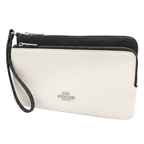 [全新] COACH 新款素面長夾式雙層大手拿包/零錢包(米白/黑)-1