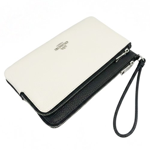 [全新] COACH 新款素面長夾式雙層大手拿包/零錢包(米白/黑)-3