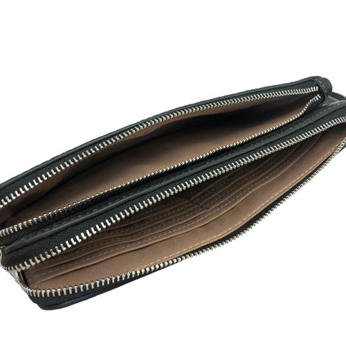 [全新] COACH 新款素面長夾式雙層大手拿包/零錢包(米白/黑)-4