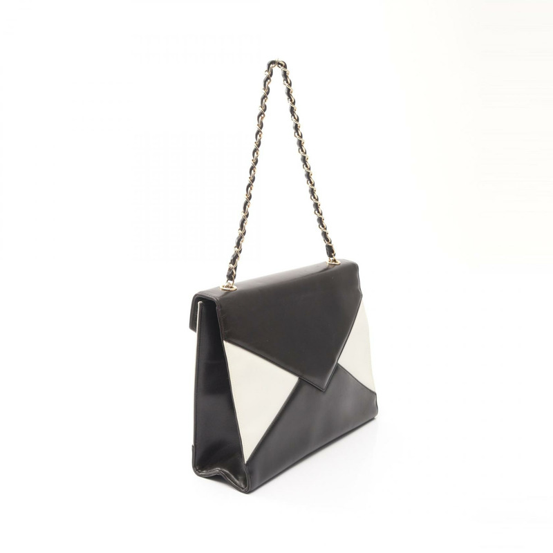 香奈兒 COCO 標誌鏈條單背包,羊皮材質,黑色/白色,二手,金色五金 CC-1