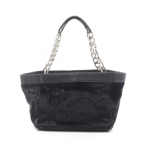 香奈兒黑色皮革鏈條肩托特包，二手女士SHW CC Coco