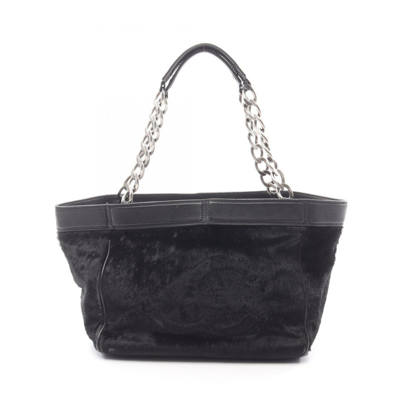 香奈兒黑色皮革鏈條肩托特包,二手女士SHW CC Coco-0