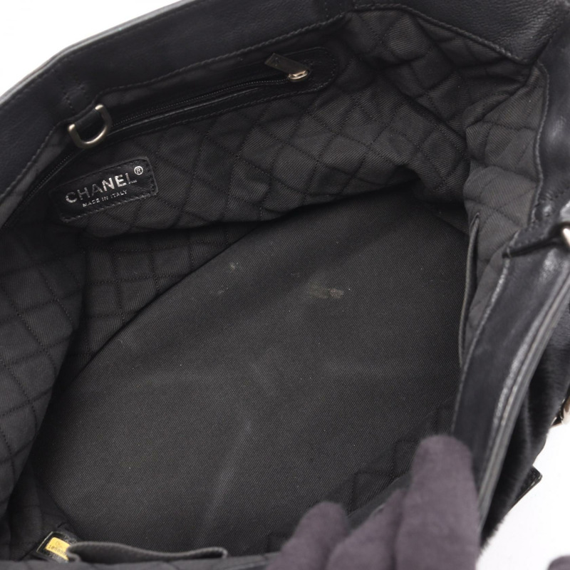 香奈兒黑色皮革鏈條肩托特包,二手女士SHW CC Coco-10