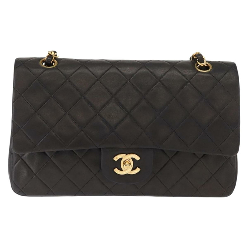 【日本直送】香奈兒 Matelasse 25 鏈條肩背包,羊皮材質,黑色,金色雙C標誌,正品編號 158894SAV-1