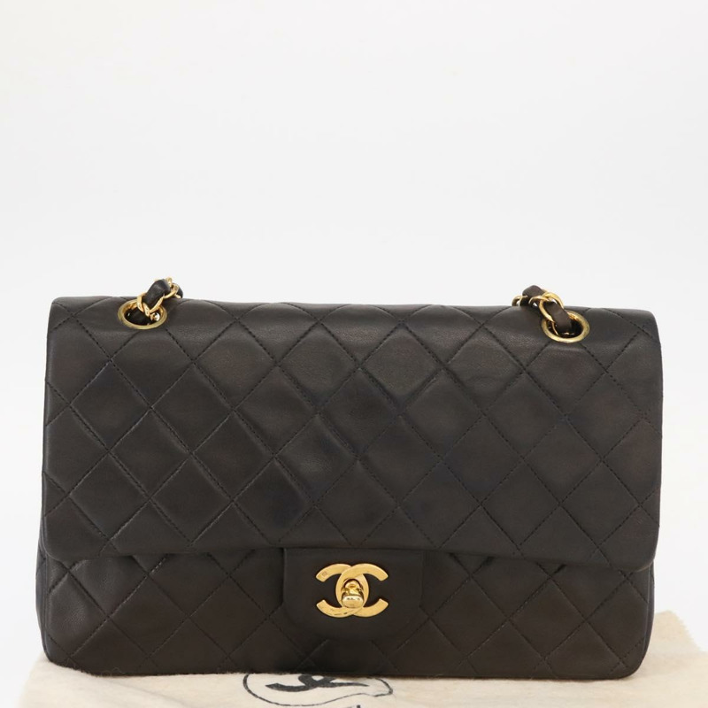 【日本直送】香奈兒 Matelasse 25 鏈條肩背包,羊皮材質,黑色,金色雙C標誌,正品編號 158894SAV-29