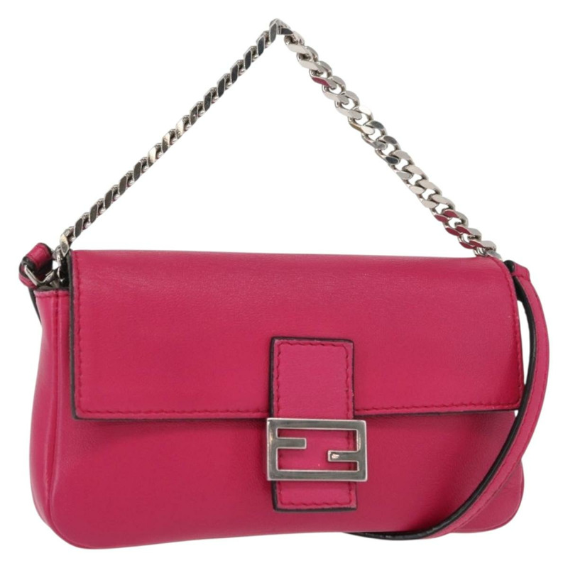 【日本直送】FENDI Micro Mamma Baguette 單肩包 皮革 兩用 粉紅色/銀色 正品 161186M-0