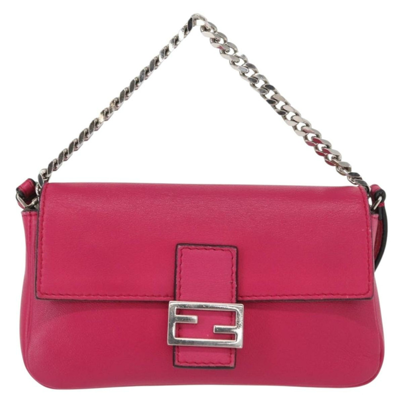 【日本直送】FENDI Micro Mamma Baguette 單肩包 皮革 兩用 粉紅色/銀色 正品 161186M-1