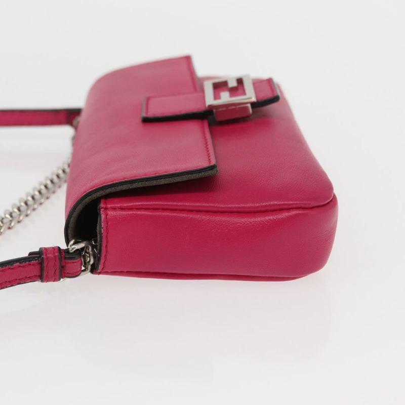 【日本直送】FENDI Micro Mamma Baguette 單肩包 皮革 兩用 粉紅色/銀色 正品 161186M-4