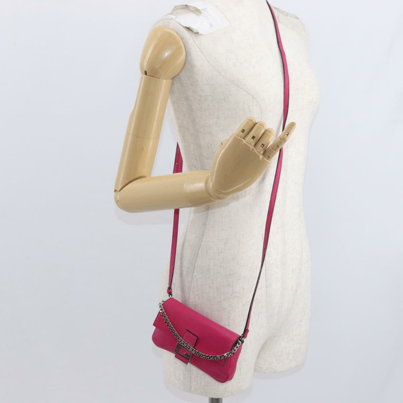 【日本直送】FENDI Micro Mamma Baguette 單肩包 皮革 兩用 粉紅色/銀色 正品 161186M-24