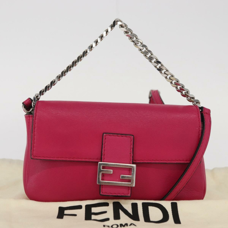【日本直送】FENDI Micro Mamma Baguette 單肩包 皮革 兩用 粉紅色/銀色 正品 161186M-25