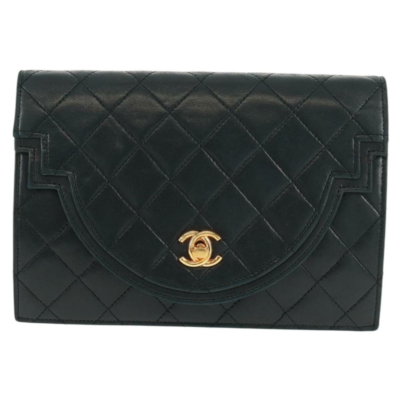 【日本直送】香奈兒 (CHANEL) 絎縫手拿包,羊皮材質,黑色,金色雙C標誌,正品編號 mr1806V-1