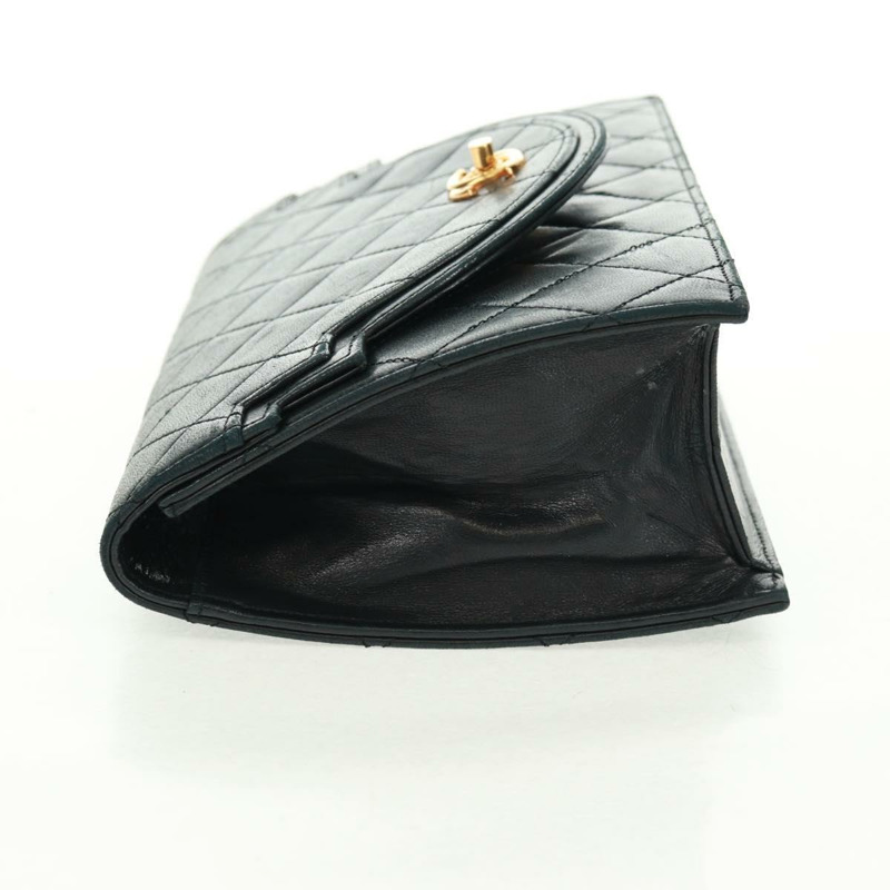 【日本直送】香奈兒 (CHANEL) 絎縫手拿包,羊皮材質,黑色,金色雙C標誌,正品編號 mr1806V-3