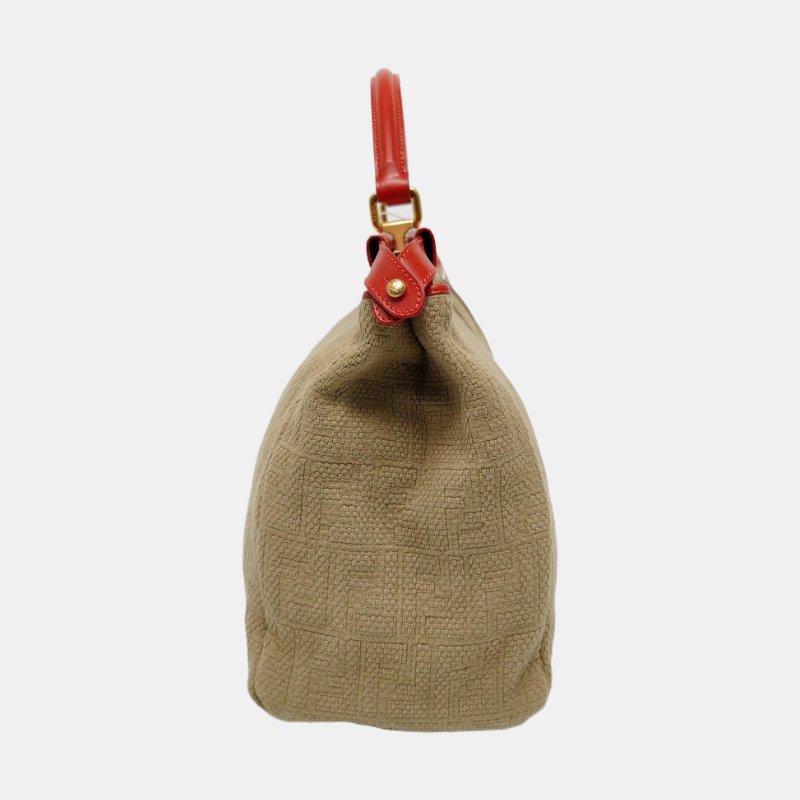 FENDI Peekaboo卡其色帆布雙F提花單肩包可拆卸肩帶-2