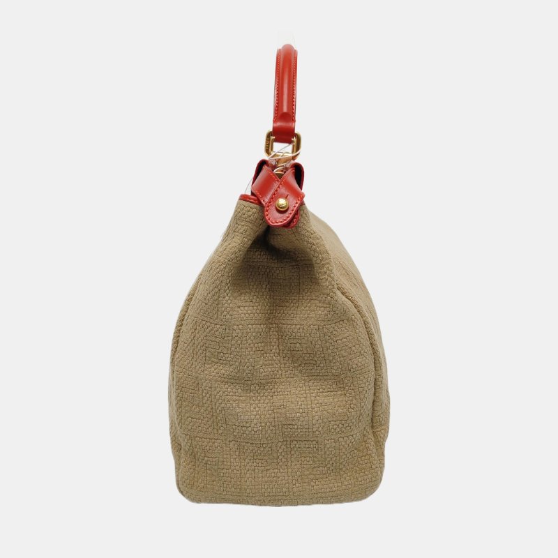 FENDI Peekaboo卡其色帆布雙F提花單肩包可拆卸肩帶-3