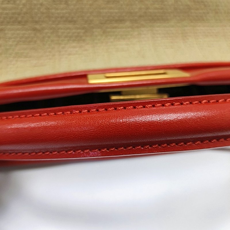 FENDI Peekaboo卡其色帆布雙F提花單肩包可拆卸肩帶-9