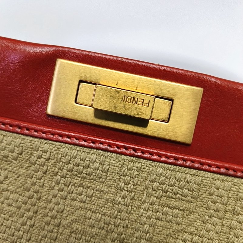 FENDI Peekaboo卡其色帆布雙F提花單肩包可拆卸肩帶-12