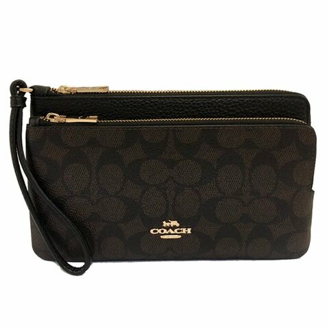 [全新] COACH  C LOGO長夾式雙層大手拿包/零錢包(深咖)