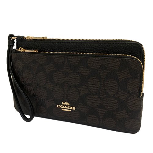 [全新] COACH  C LOGO長夾式雙層大手拿包/零錢包(深咖)-1