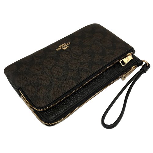 [全新] COACH  C LOGO長夾式雙層大手拿包/零錢包(深咖)-3