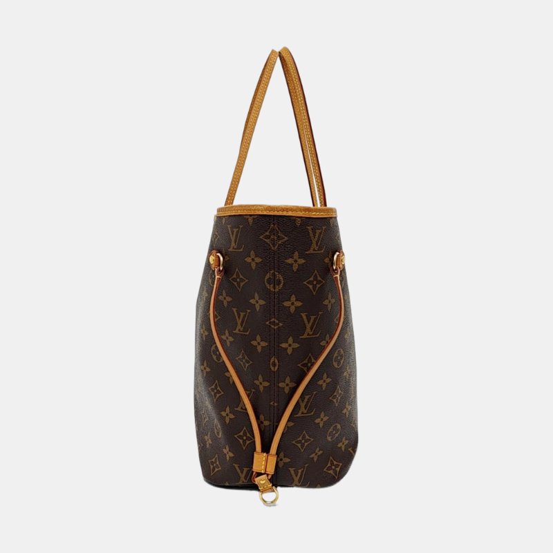 LOUIS VUITTON NEVERFULL中號棕色塗層帆布老花購物袋單肩包手提包金色五金-2