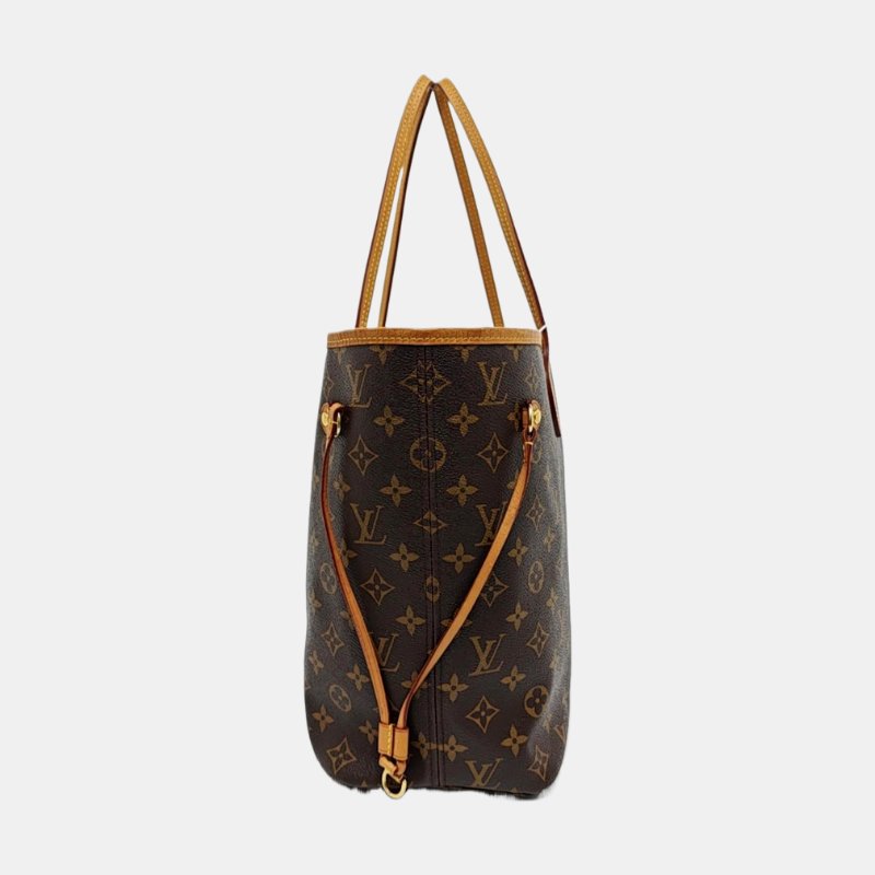 LOUIS VUITTON NEVERFULL中號棕色塗層帆布老花購物袋單肩包手提包金色五金-3
