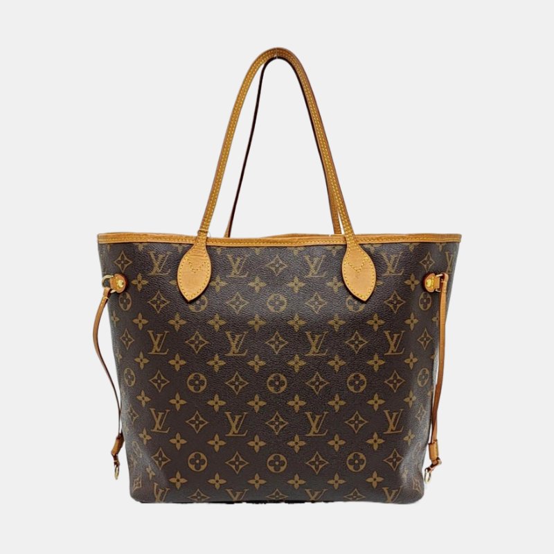 LOUIS VUITTON NEVERFULL中號棕色塗層帆布老花購物袋單肩包手提包金色五金-4